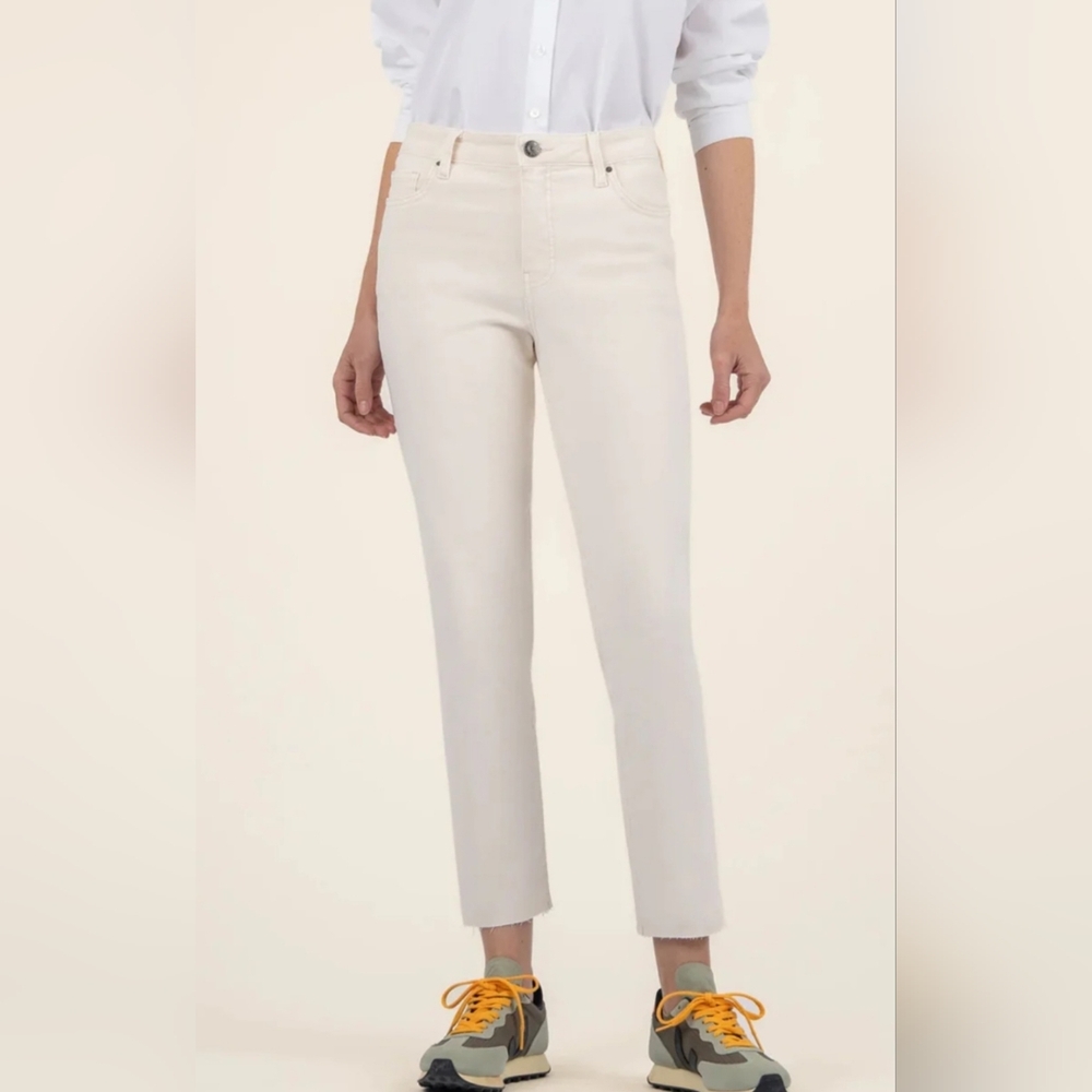 Kut from the Kloth Reese Ankle Straight Leg Jeans White Size 10 Raw Hem VGUC